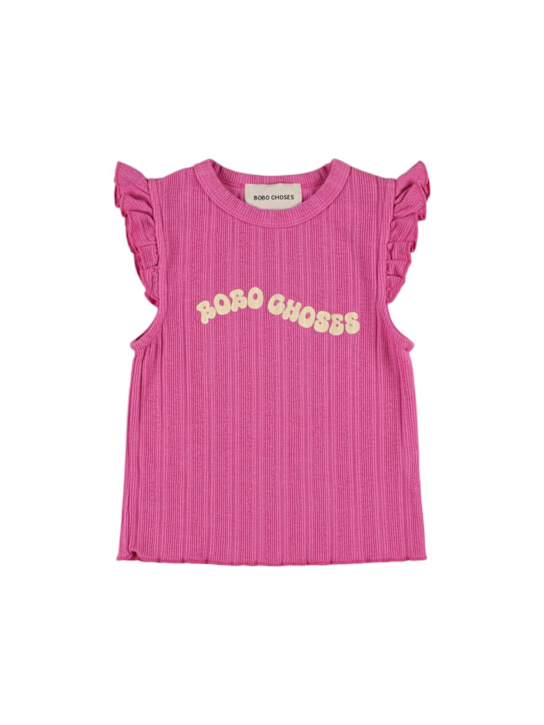 Bobo Choses: Printed cotton blend jersey tank top - フクシャ - kids-girls_0 | Luisa Via Roma