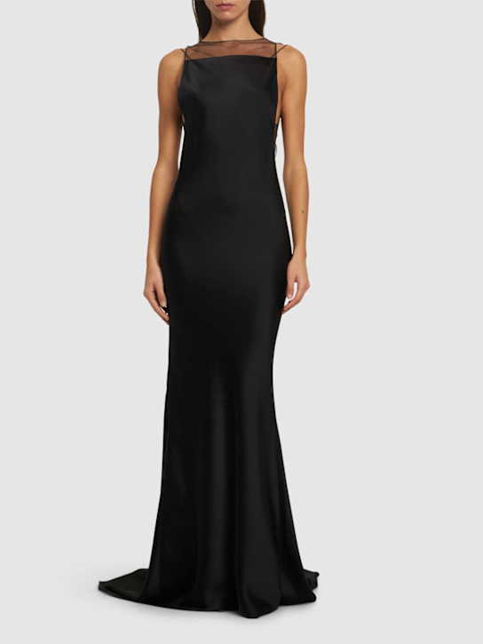 Satin & mesh open back gown - Thumbnail 2