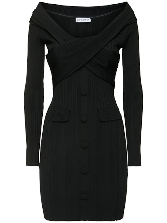 Self-portrait: Off-the-shoulder knit mini dress - women_0 | Luisa Via Roma