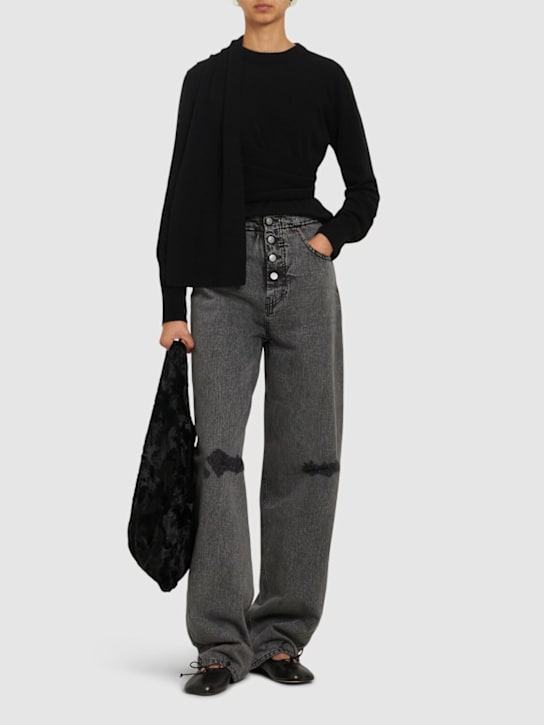 MM6 Maison Margiela: Faded & destroyed mid rise wide jeans - women_1 | Luisa Via Roma