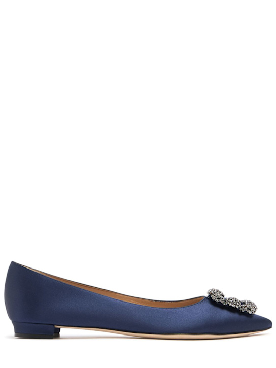 Manolo Blahnik: 10mm Hangisi silk satin flats - women_0 | Luisa Via Roma