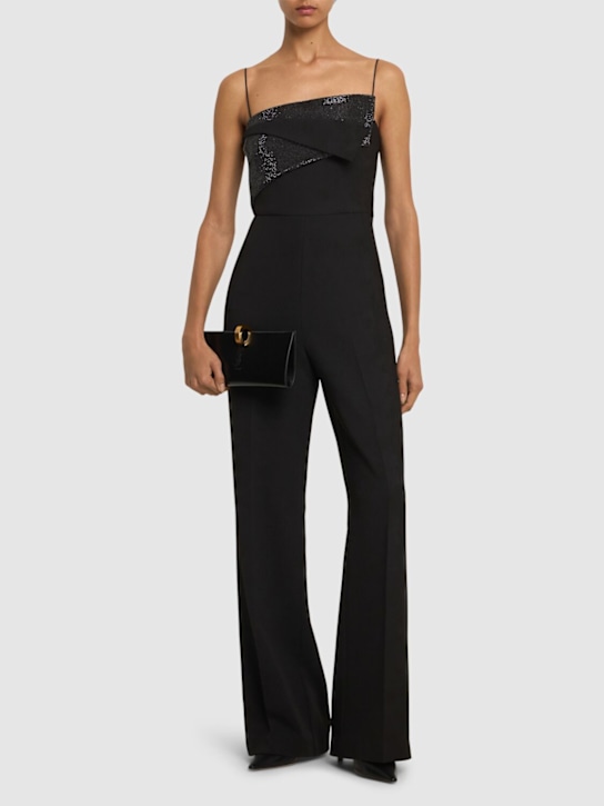 Roland Mouret: Heavy cady jumpsuit w/ diamante insert - Black - women_1 | Luisa Via Roma