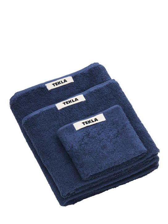 Tekla: Set of 3 organic cotton towels - Blue - ecraft_0 | Luisa Via Roma