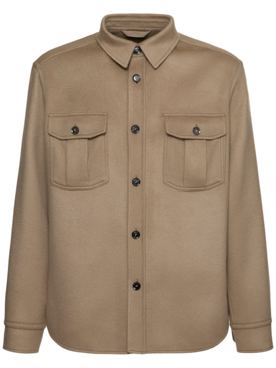 Brioni: Double wool & cashmere overshirt - men_0 | Luisa Via Roma