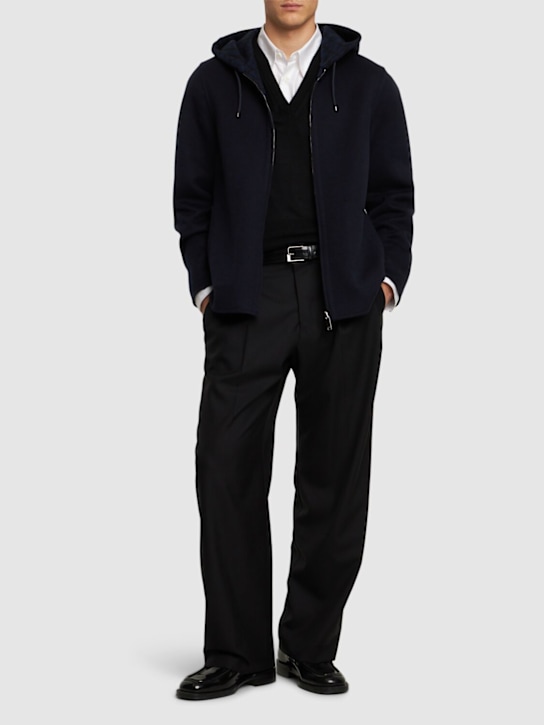Valentino: Toile Iconographe wool caban coat - Navy - men_1 | Luisa Via Roma