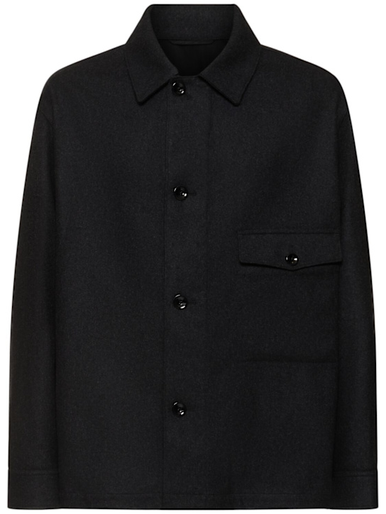 Lemaire: Oversize wool blend overshirt - men_0 | Luisa Via Roma