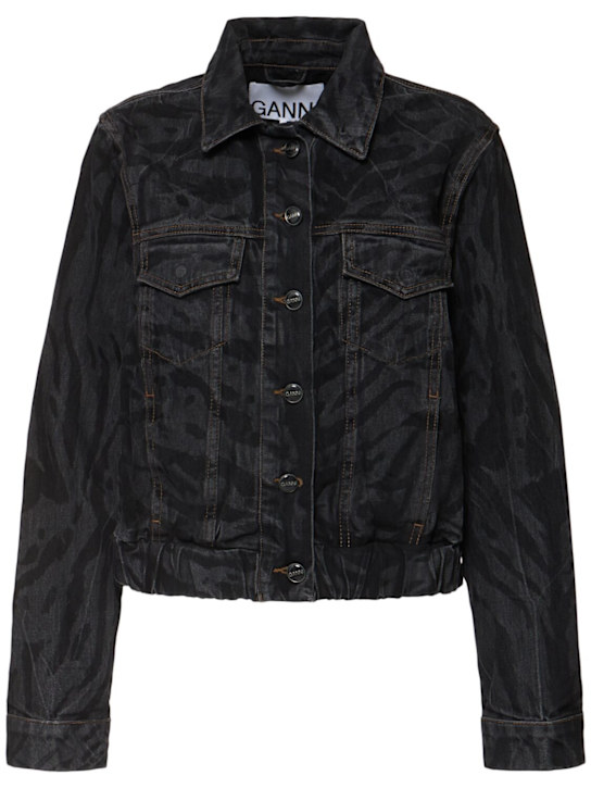 GANNI: Lazer denim bomber jacket - Black - women_0 | Luisa Via Roma