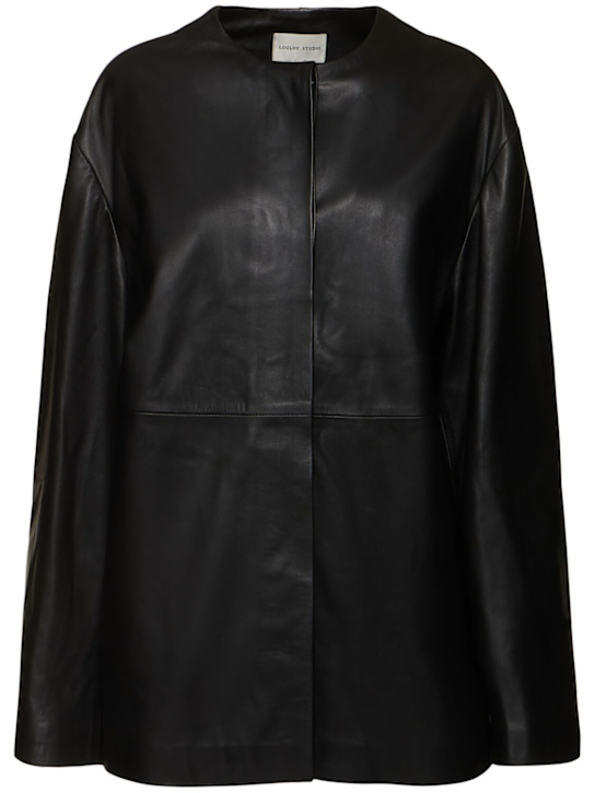 Loulou De Saison: Atalia round neck leather coat - women_0 | Luisa Via Roma