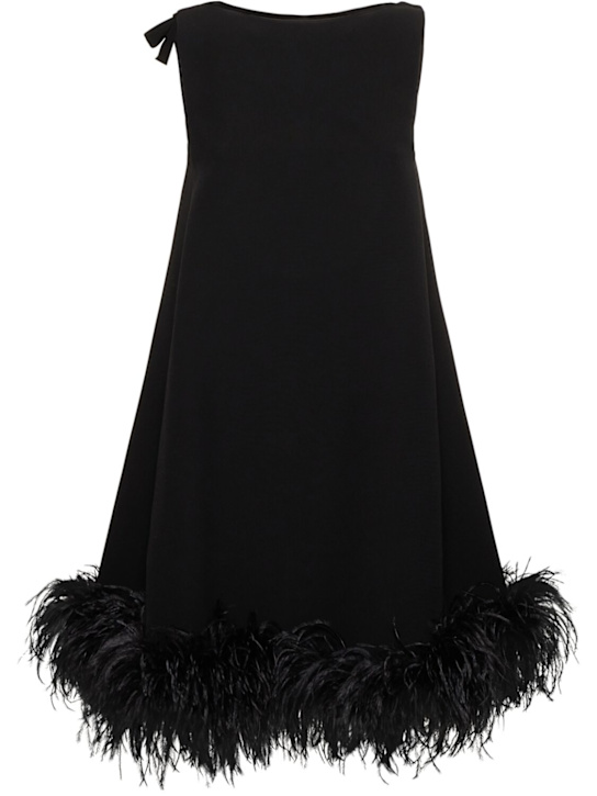 Valentino: Vestito in crepe con  piume - Nero - women_0 | Luisa Via Roma