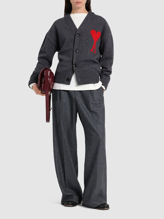 AMI Paris: Logo oversize wool cardigan - women_1 | Luisa Via Roma