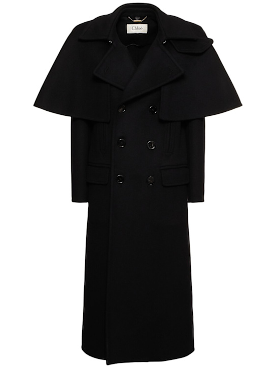 Chloé: Double breast wool long coat - Black - women_0 | Luisa Via Roma