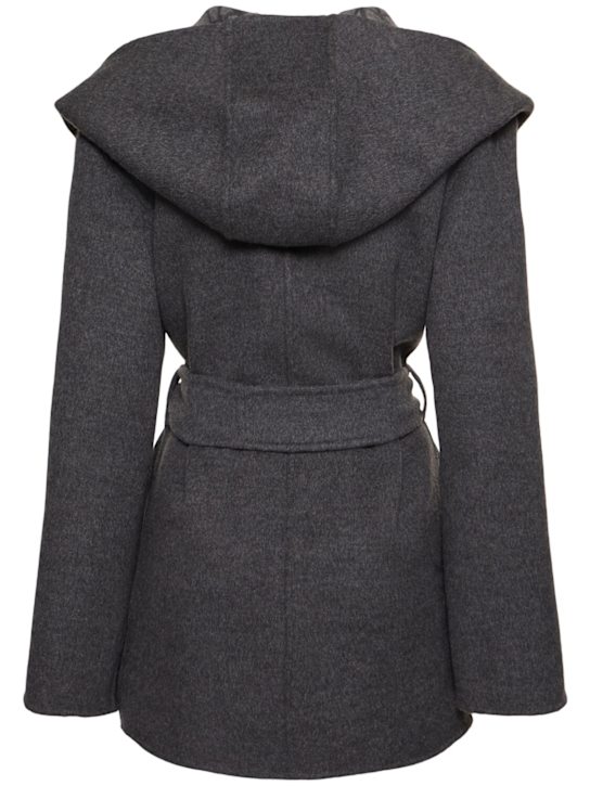 Valentino: Iconographe wool blend short coat w/belt - Grey/Multi - women_5 | Luisa Via Roma