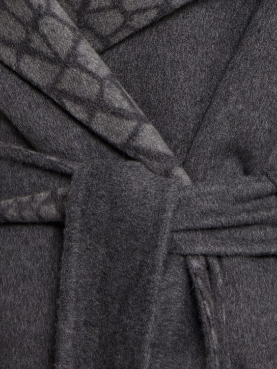 Valentino: Iconographe wool blend short coat w/belt - Grey/Multi - women_4 | Luisa Via Roma