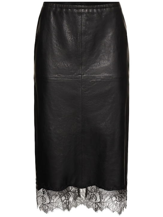 Blumarine: Leather midi skirt w/lace - women_0 | Luisa Via Roma