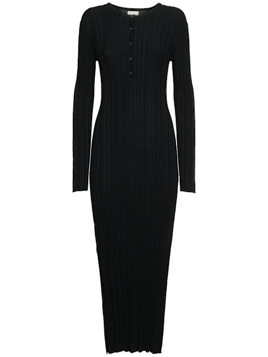 Loulou De Saison: Eldara silk blend rib long dress - Black - women_0 | Luisa Via Roma