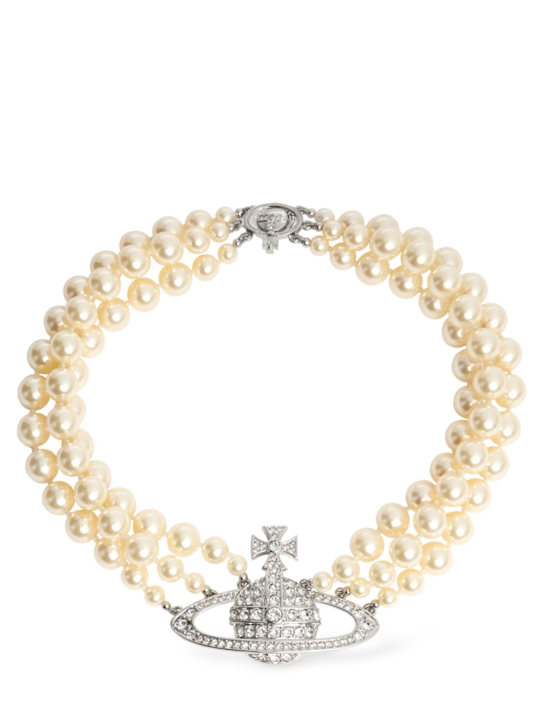 Vivienne Westwood: Three row faux pearl bas relief choker - women_0 | Luisa Via Roma