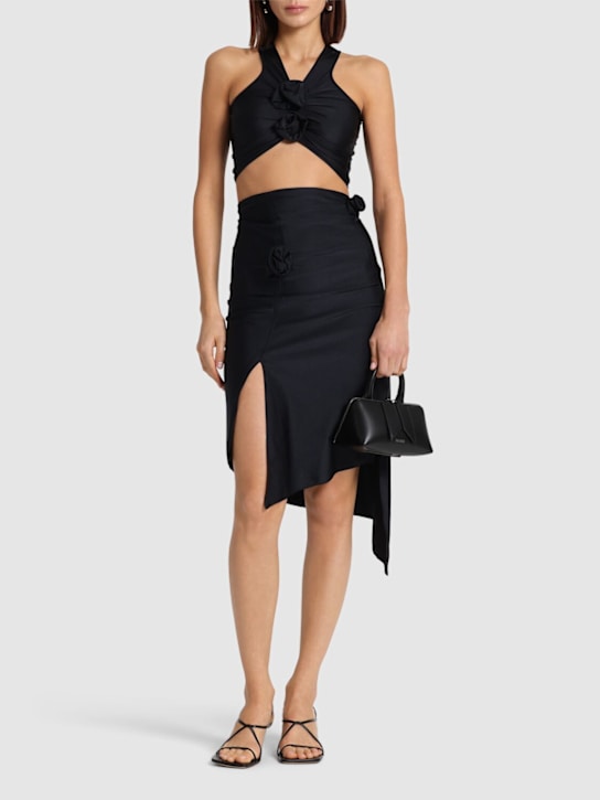 Coperni: Flower stretch jersey midi skirt - Black - women_1 | Luisa Via Roma