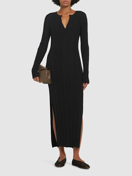 Loulou De Saison: Eldara silk blend rib long dress - Black - women_1 | Luisa Via Roma