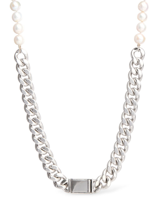 Jil Sander: Chain necklace w/ faux pearls - men_0 | Luisa Via Roma