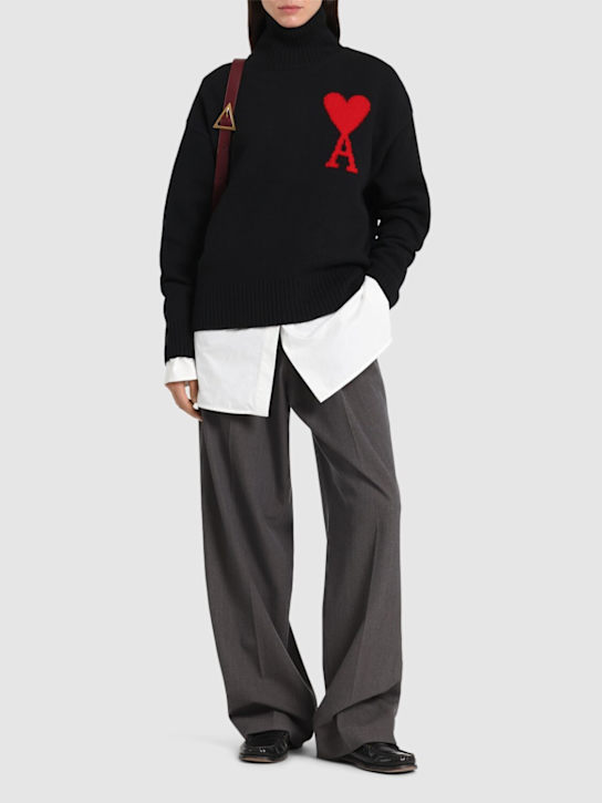 AMI Paris: Logo felted wool funnel neck sweater - women_1 | Luisa Via Roma