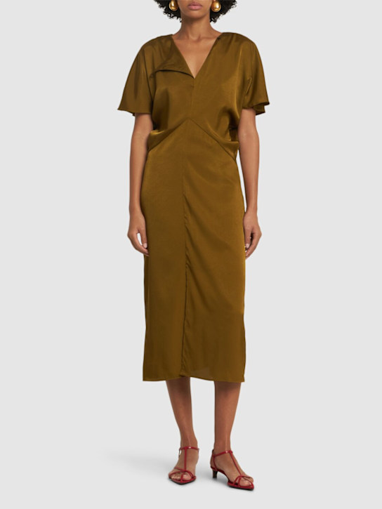Soeur: Vestito midi Ella in raso drappeggiato - Bronze - women_1 | Luisa Via Roma