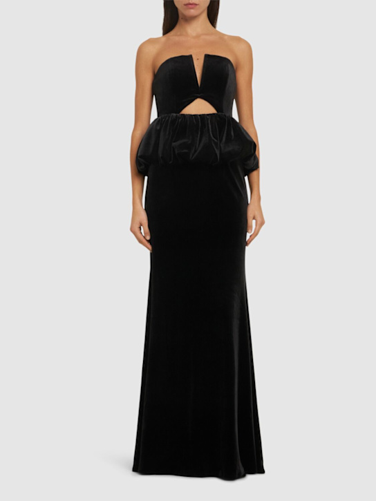 Self-portrait: Vestito senza spalline in velluto con peplum - Nero - women_1 | Luisa Via Roma