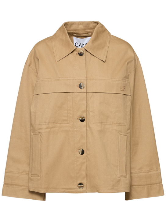 GANNI: Herringbone canvas jacket - women_0 | Luisa Via Roma