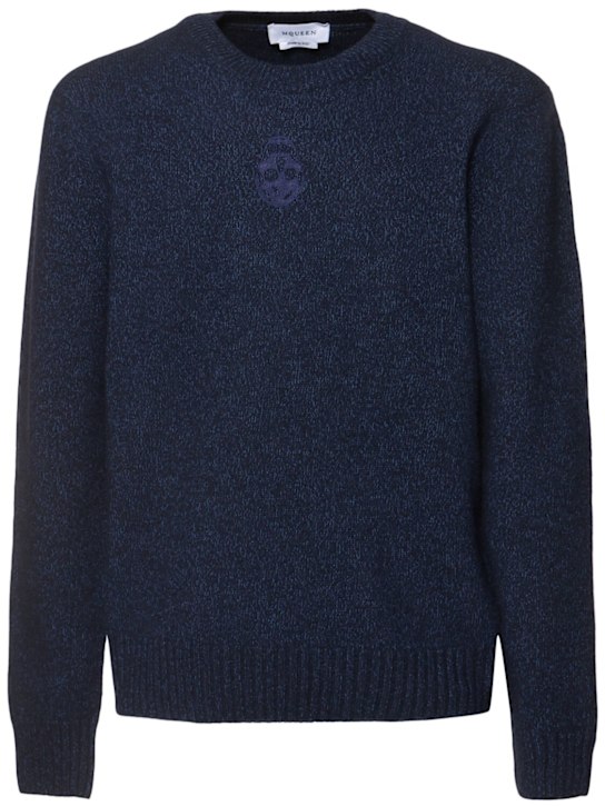 McQueen: Suéter de punto de mezcla de lana - Navy/Indigo - men_0 | Luisa Via Roma