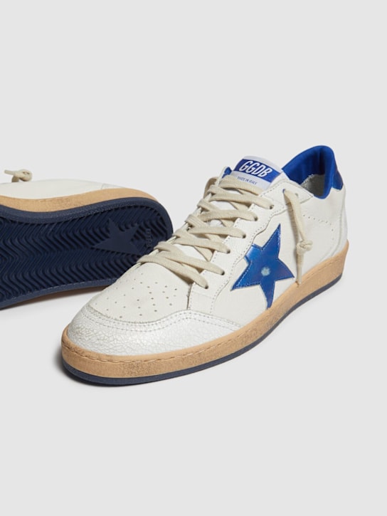 Golden Goose: 20mm Ball star nappa laminated sneakers - White/Blue - men_3 | Luisa Via Roma