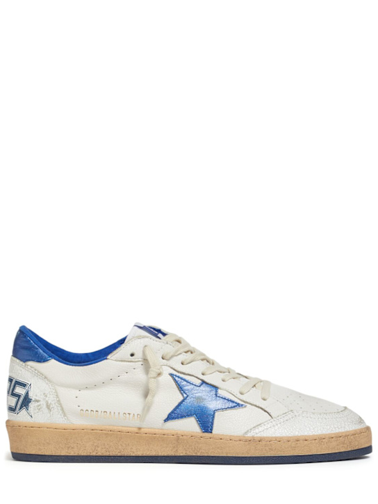 Golden Goose: 20mm Ball star nappa laminated sneakers - White/Blue - men_0 | Luisa Via Roma