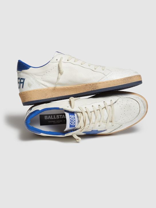 Golden Goose: 20mm Ball star nappa laminated sneakers - White/Blue - men_2 | Luisa Via Roma