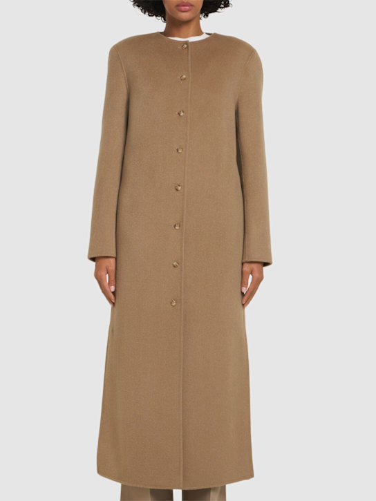 Loulou Studio: Martil round neck long coat - Beige - women_2 | Luisa Via Roma