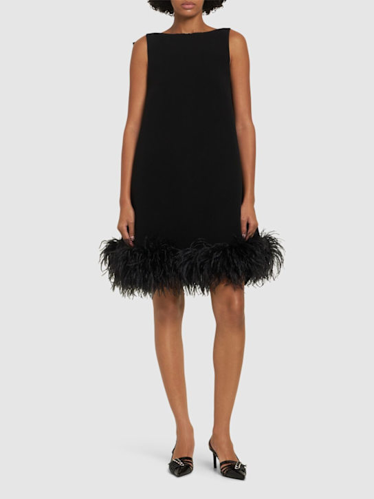 Valentino: Vestito in crepe con  piume - Nero - women_1 | Luisa Via Roma