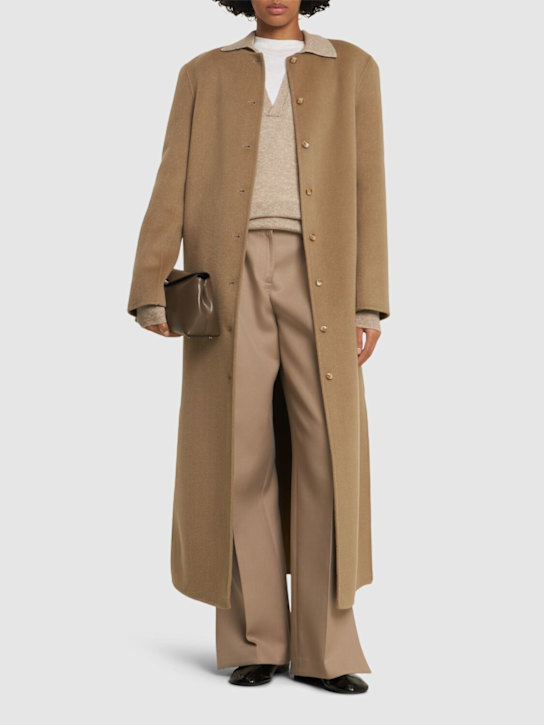 Loulou Studio: Martil round neck long coat - Beige - women_1 | Luisa Via Roma