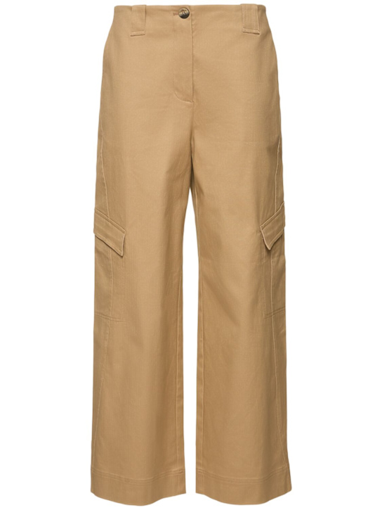 GANNI: Herringbone canvas mid waist pants - women_0 | Luisa Via Roma