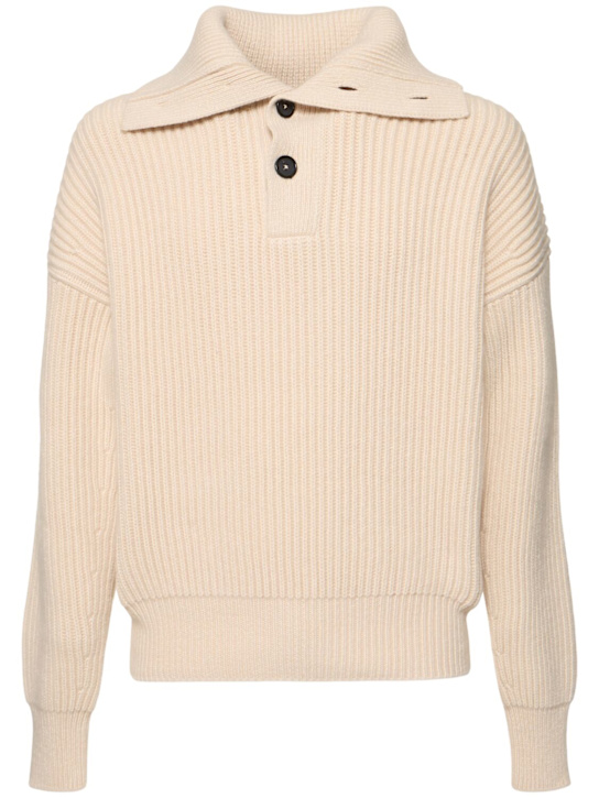 McQueen: Wool & cashmere polo sweater - Ivory - men_0 | Luisa Via Roma