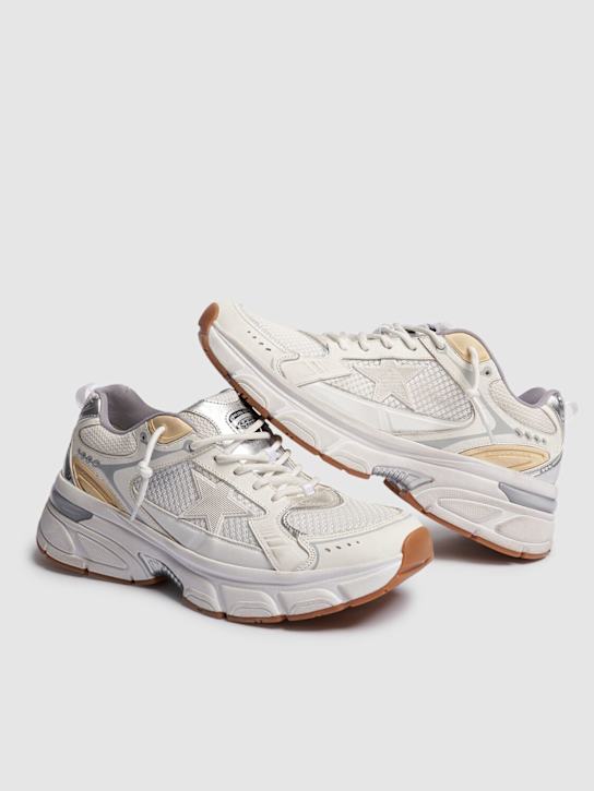 Golden Goose: Lightstar leather net & suede sneakers - White/Gold - men_2 | Luisa Via Roma