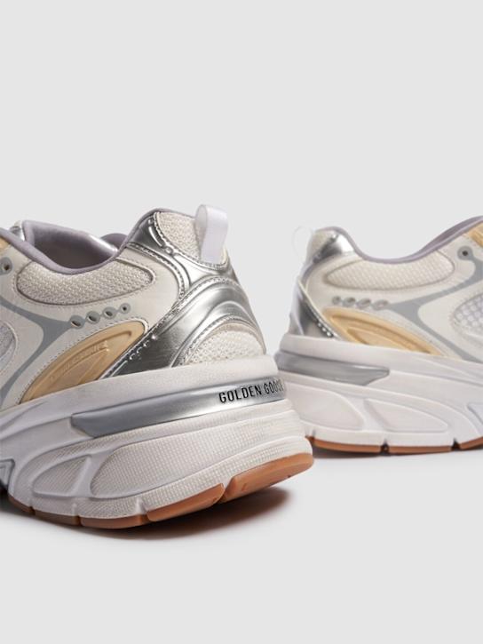 Golden Goose: Lightstar leather net & suede sneakers - White/Gold - men_4 | Luisa Via Roma