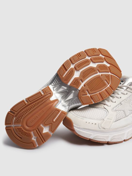 Golden Goose: Lightstar leather net & suede sneakers - White/Gold - men_5 | Luisa Via Roma