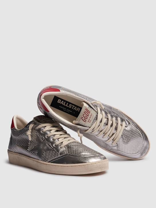 Golden Goose: Ball star forated bio based sneakers - Silver/Red - men_2 | Luisa Via Roma
