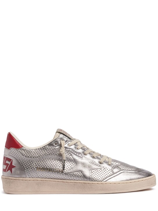 Golden Goose: Ball star forated bio based sneakers - Silver/Red - men_0 | Luisa Via Roma