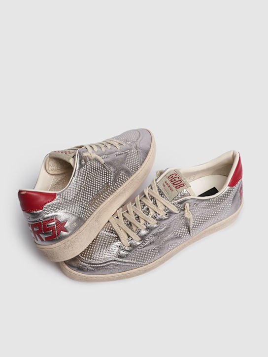 Golden Goose: Ball star forated bio based sneakers - Silver/Red - men_3 | Luisa Via Roma