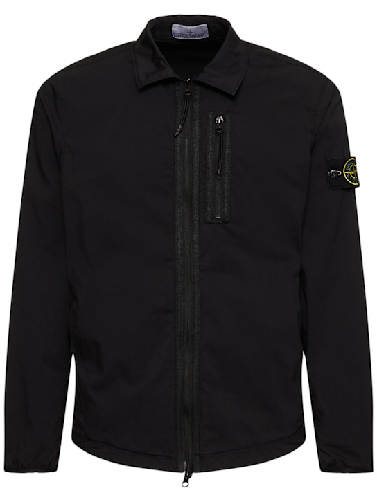 Stone Island: Cotton blend zip overshirt - men_0 | Luisa Via Roma