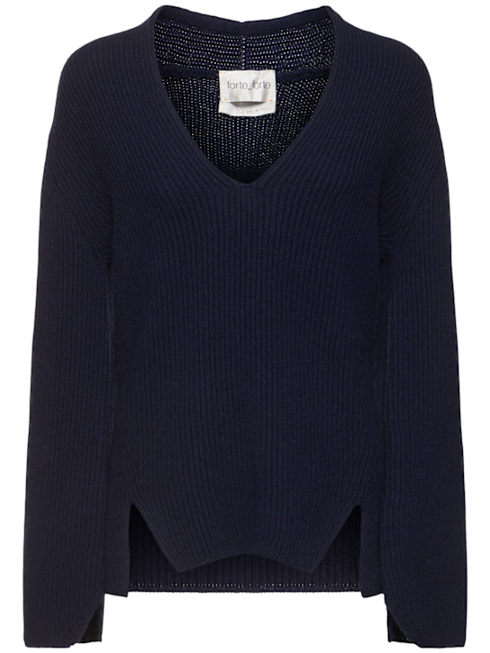 Forte_forte: Wool & cashmere knit v-neck sweater - women_0 | Luisa Via Roma