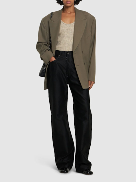 Maison Margiela: High waist cotton denim wide jeans - women_1 | Luisa Via Roma