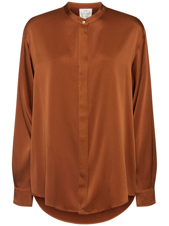 Forte_forte: Stretch silk satin mandarin collar shirt - women_0 | Luisa Via Roma