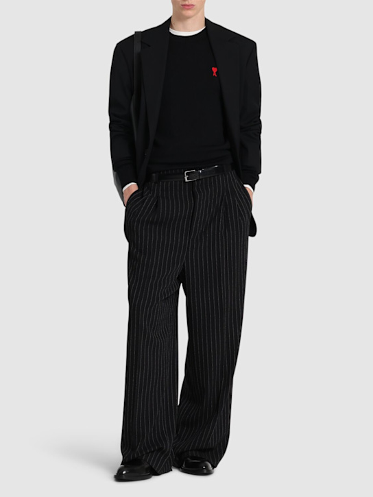 AMI Paris: Heart patch knit wool sweater - men_1 | Luisa Via Roma