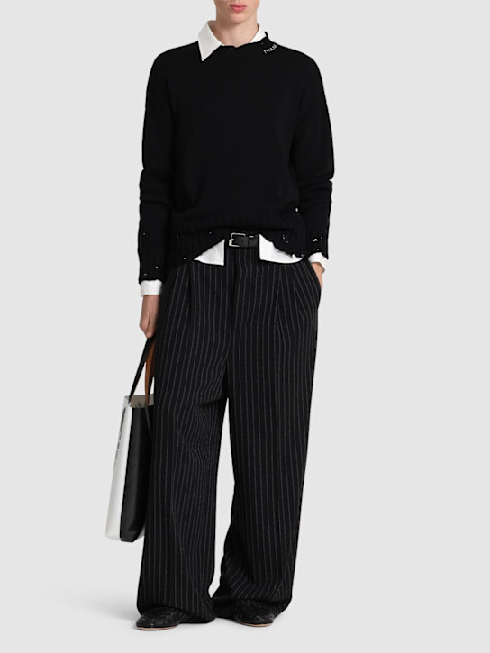 Marni: Logo cotton knit boxy sweater - Black - men_1 | Luisa Via Roma