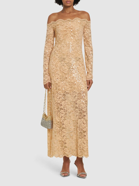 Sequined dentelle brodé long dress - Thumbnail 2