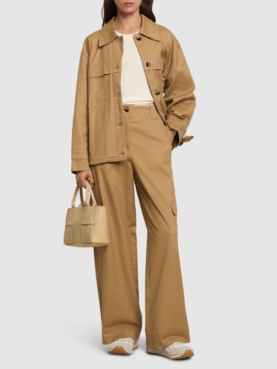 GANNI: Herringbone canvas mid waist pants - women_1 | Luisa Via Roma